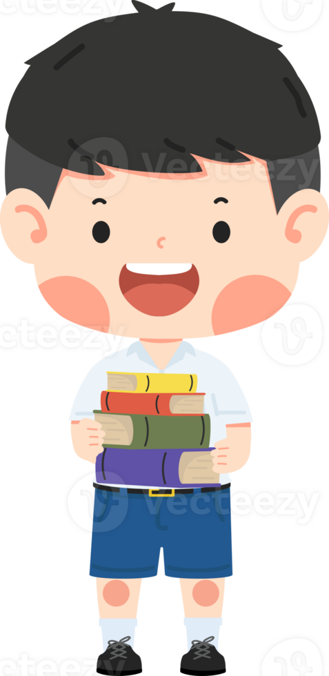 Cute student boy holding books png