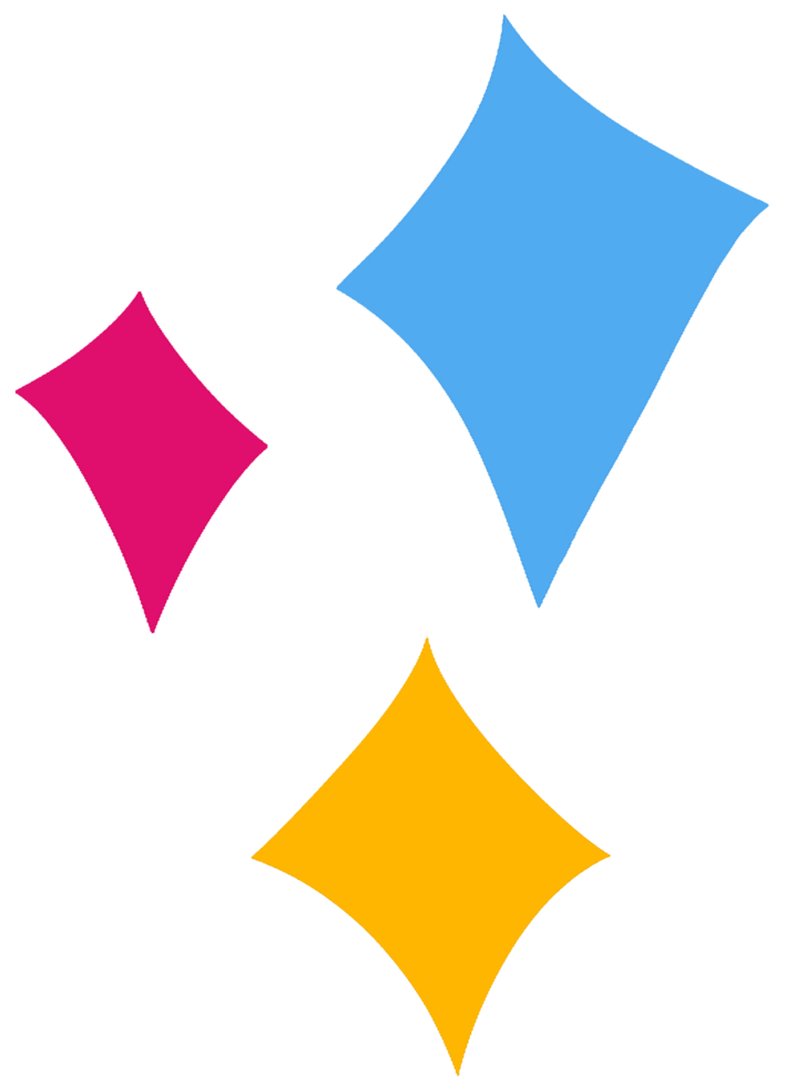 Cute hand drawn three colorful sparkling twinkling star ,Dimond star burst icon element isolated png