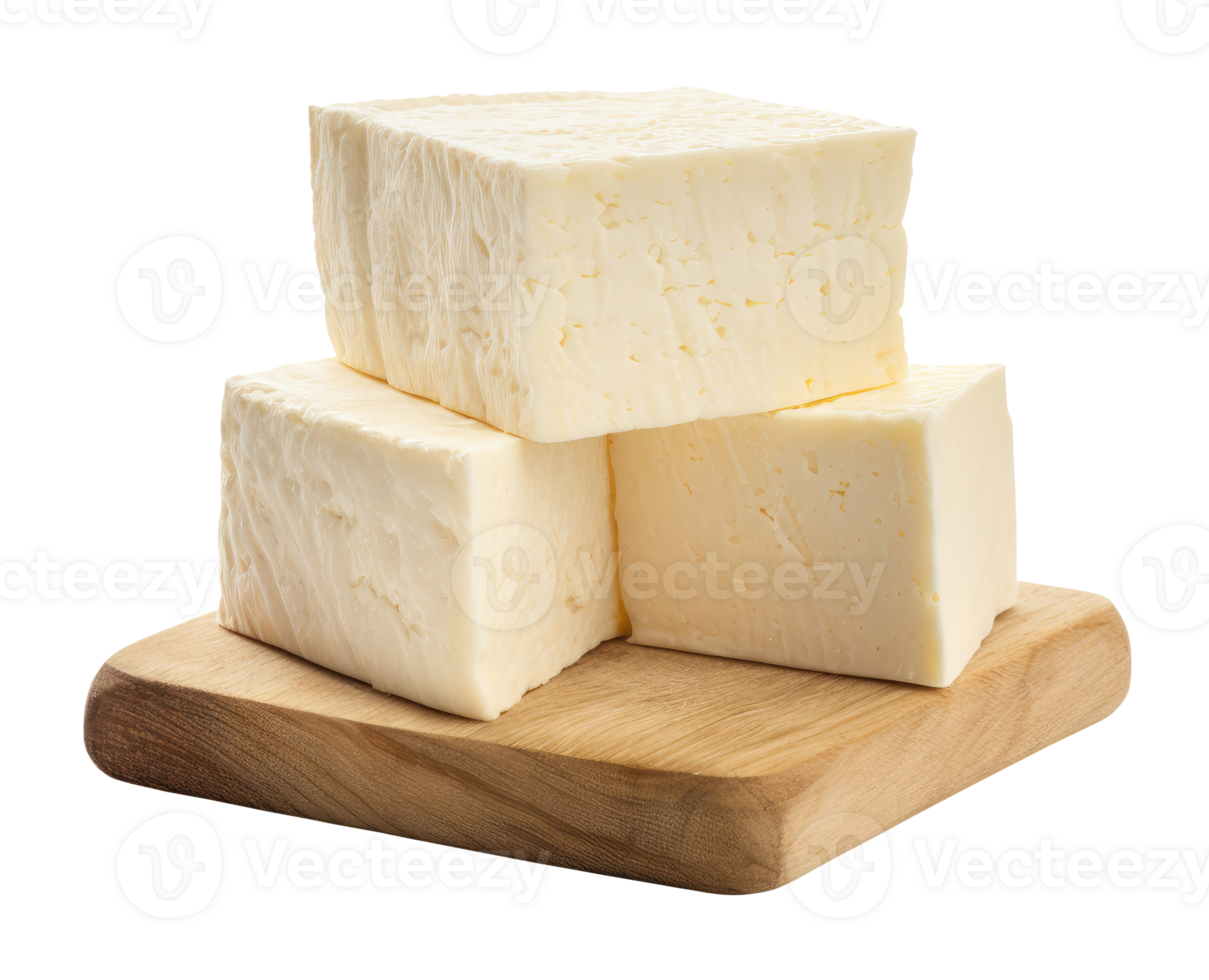 Greek cheese on the wooden cutting board isolated on transparent background png