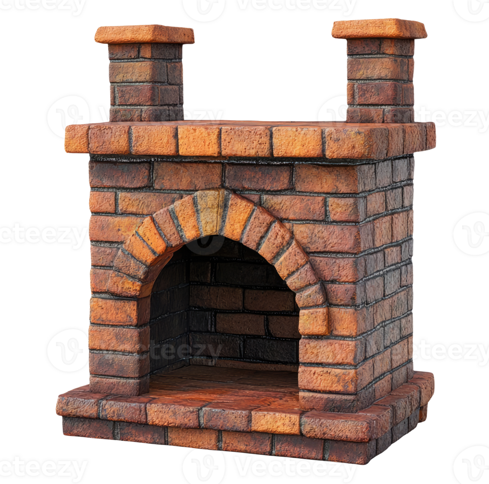 Brick fireplace isolated on transparent background png