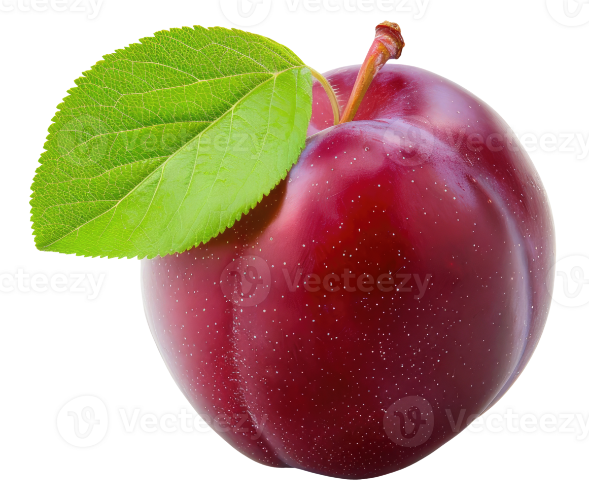 Plum with leaf isolated on transparent background png