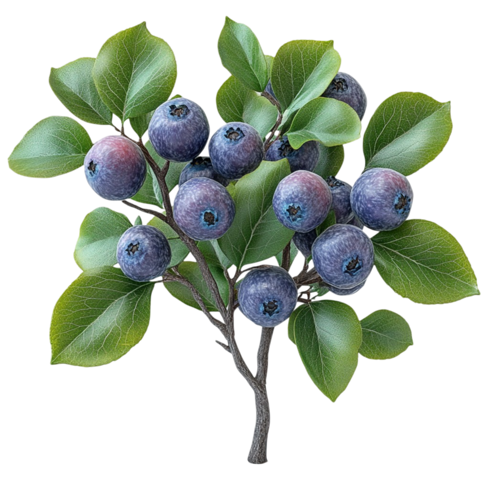 Cluster of Fresh Blueberries on Branch png