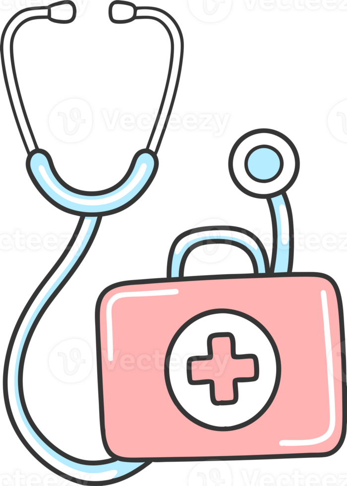 Medical illustration of a stethoscope and a first aid kit with the image of a cross png