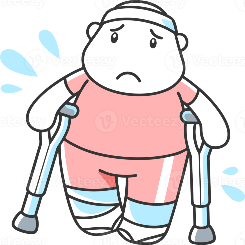 Illustration of a man with an injury on crutches png