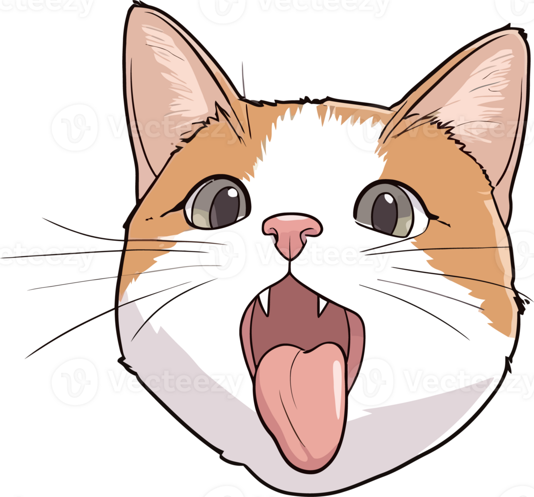 Surprised Cartoon Cat with Open Mouth and Sticking Out Tongue png