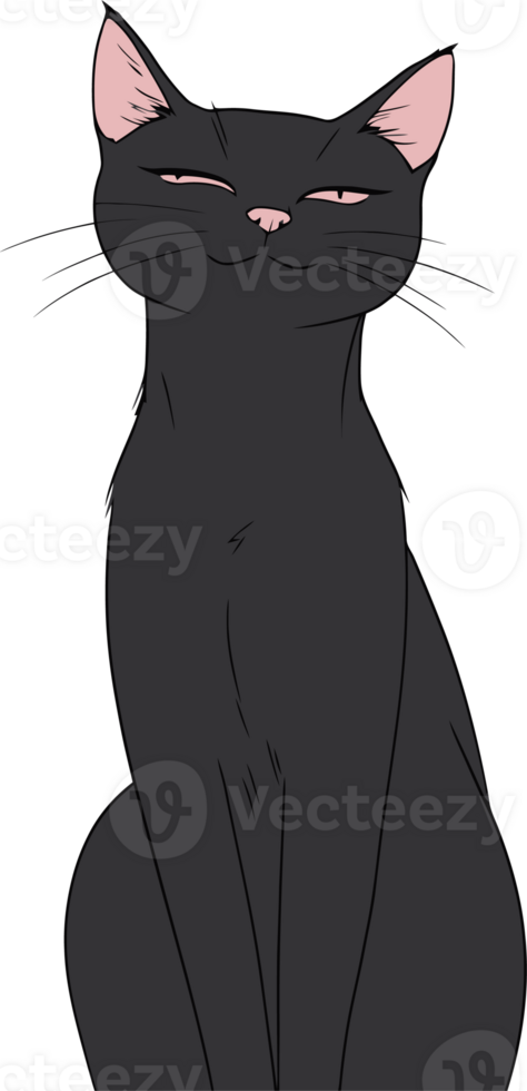 Black Cat Illustration - Smiling Cartoon Cat with Pink Ears and Nose png