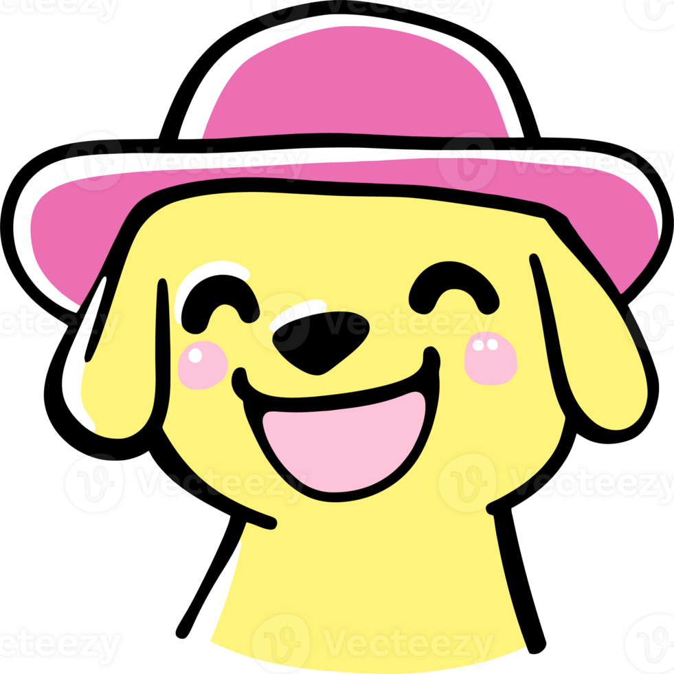 Cute Cartoon Dog with Pink Hat Smiling Happily png