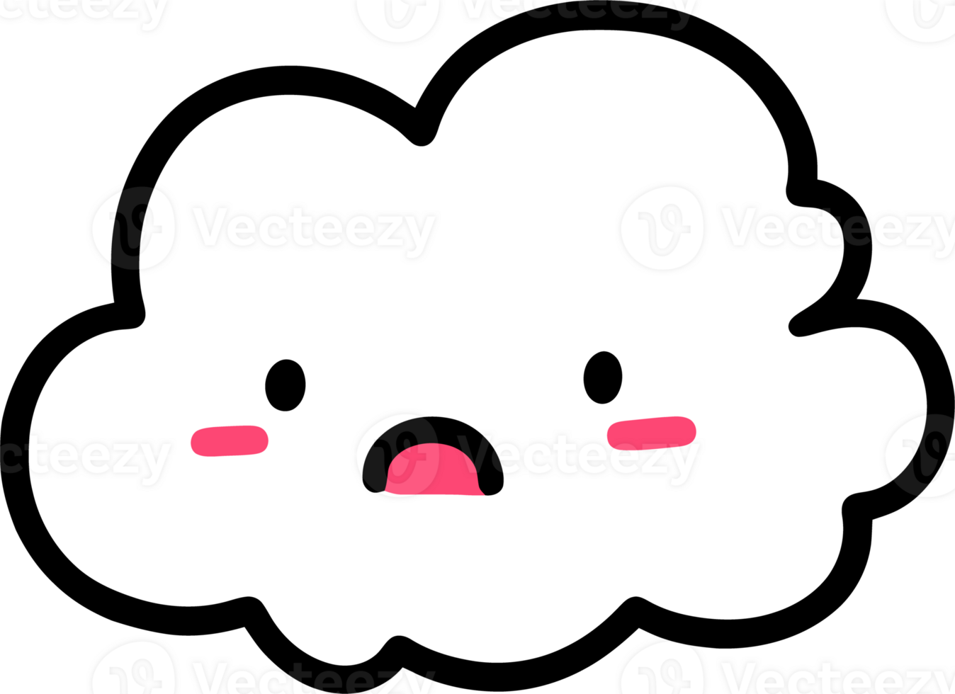Cute Kawaii Cloud Illustration with Surprised Expression and Pink Cheeks png