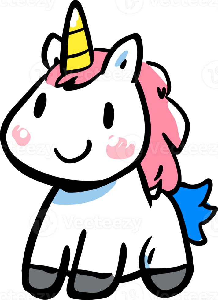 Adorable Cartoon Unicorn with Pink Mane and Blue Tail png