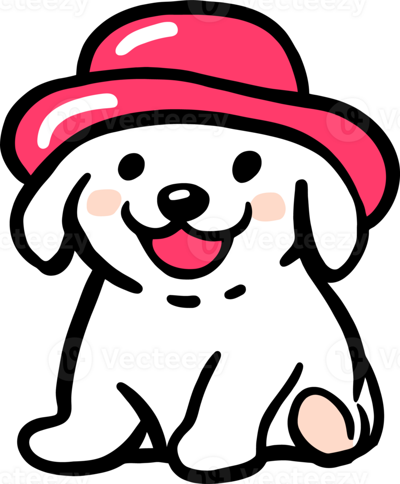 Cute Cartoon Puppy Wearing a Pink Hat - Adorable Canine Illustration for Kids' Products png