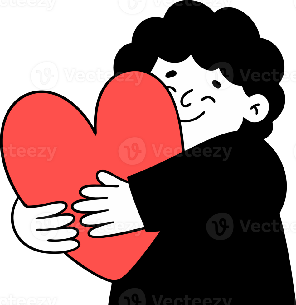Boy hugs a red heart png