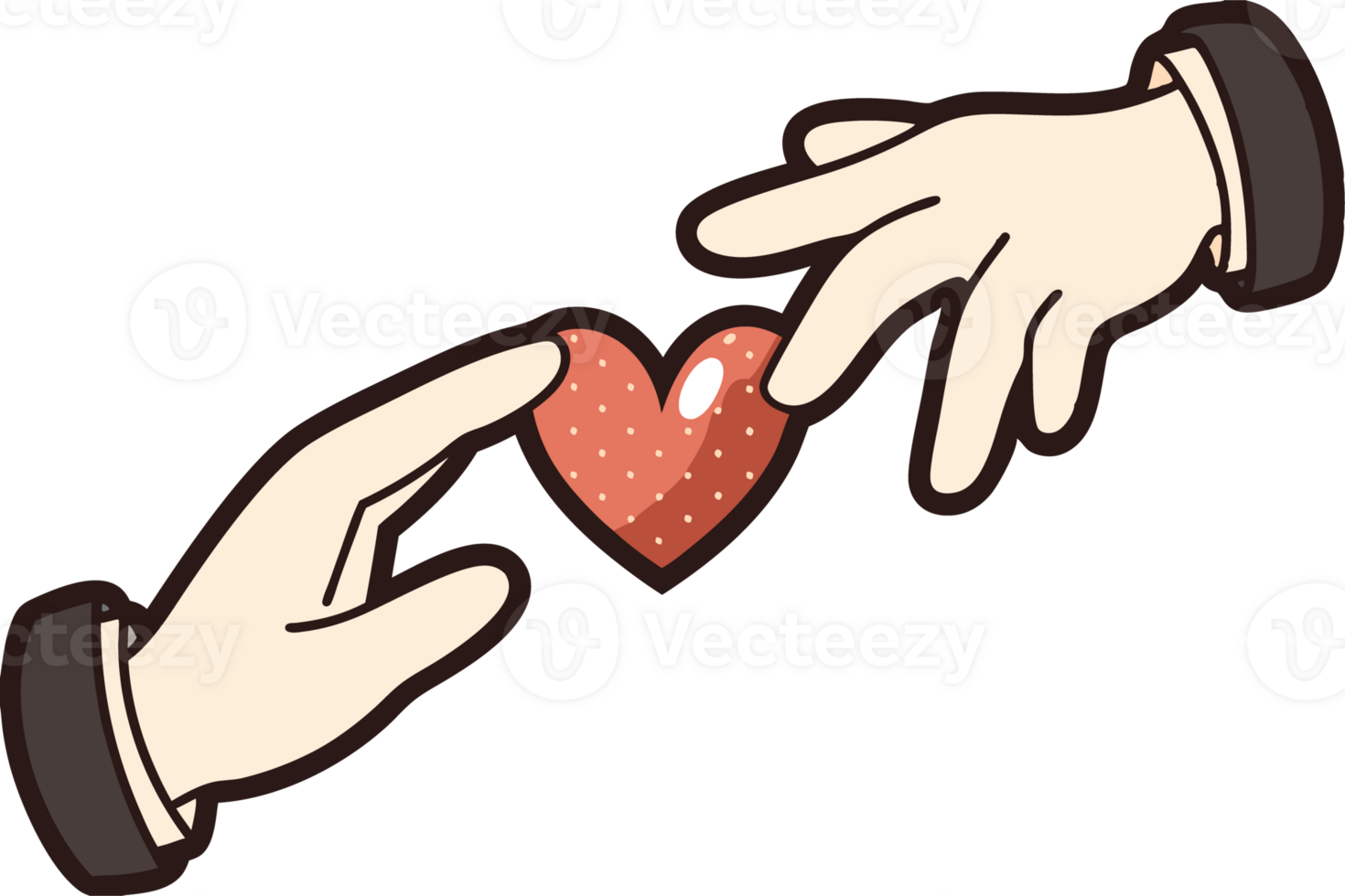 Two hands are trying to grab the flying heart png