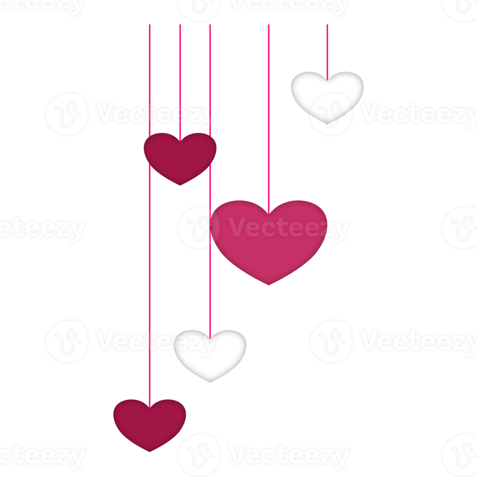 Red and white heart shape on transparent background. png