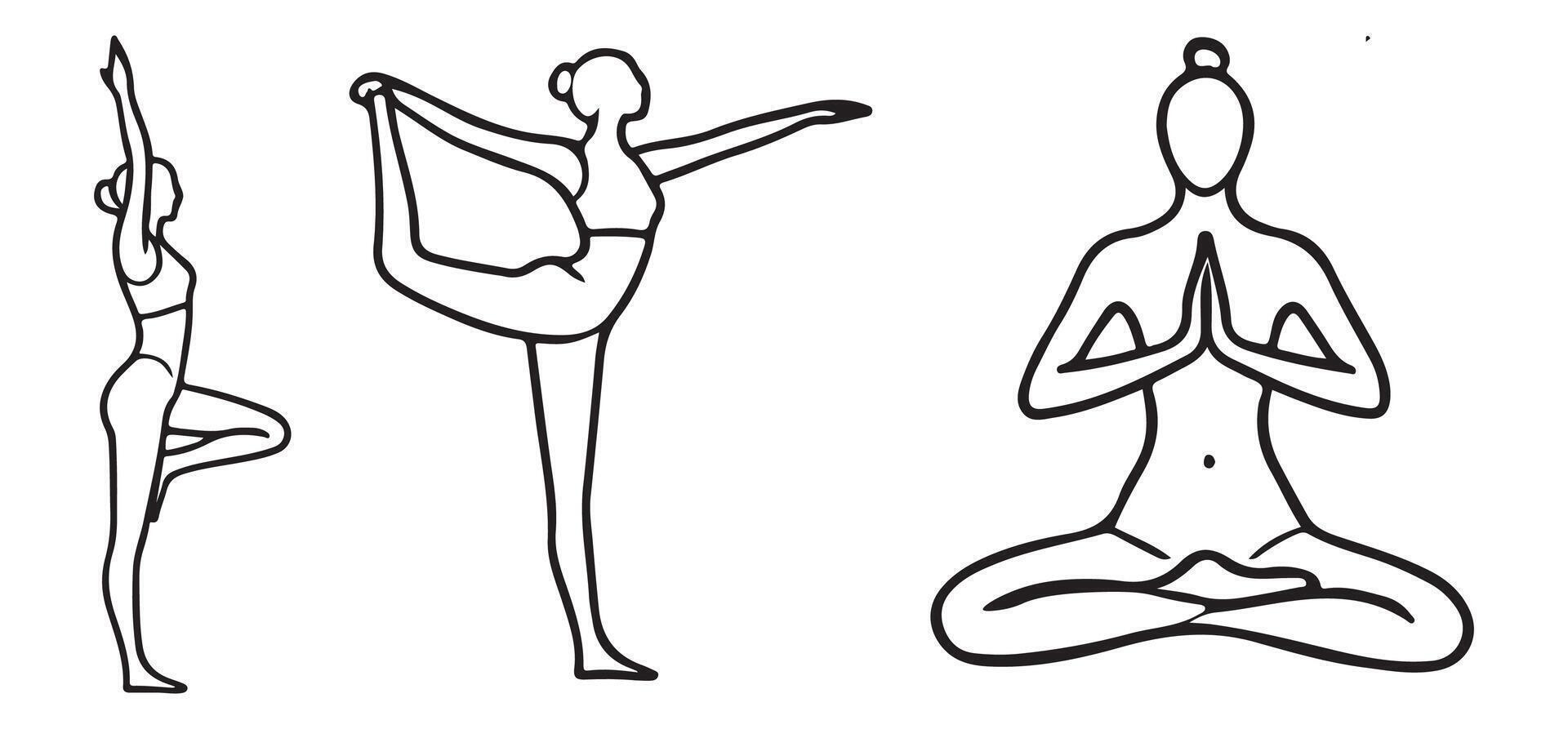 Simple Line Drawings of Women in Various Yoga Poses vector