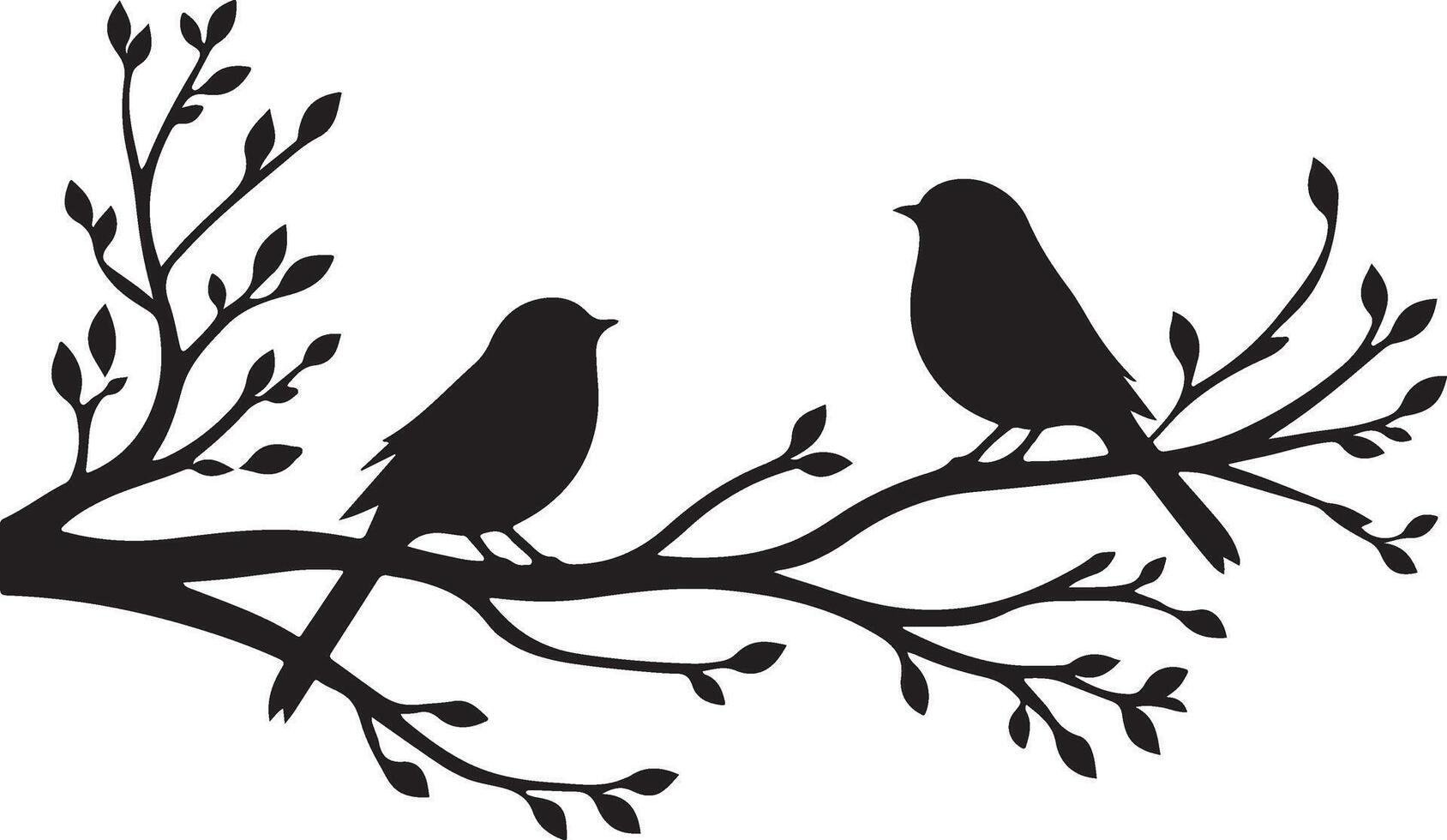 Pair of Birds Perched on a Branch Decorative Silhouette vector