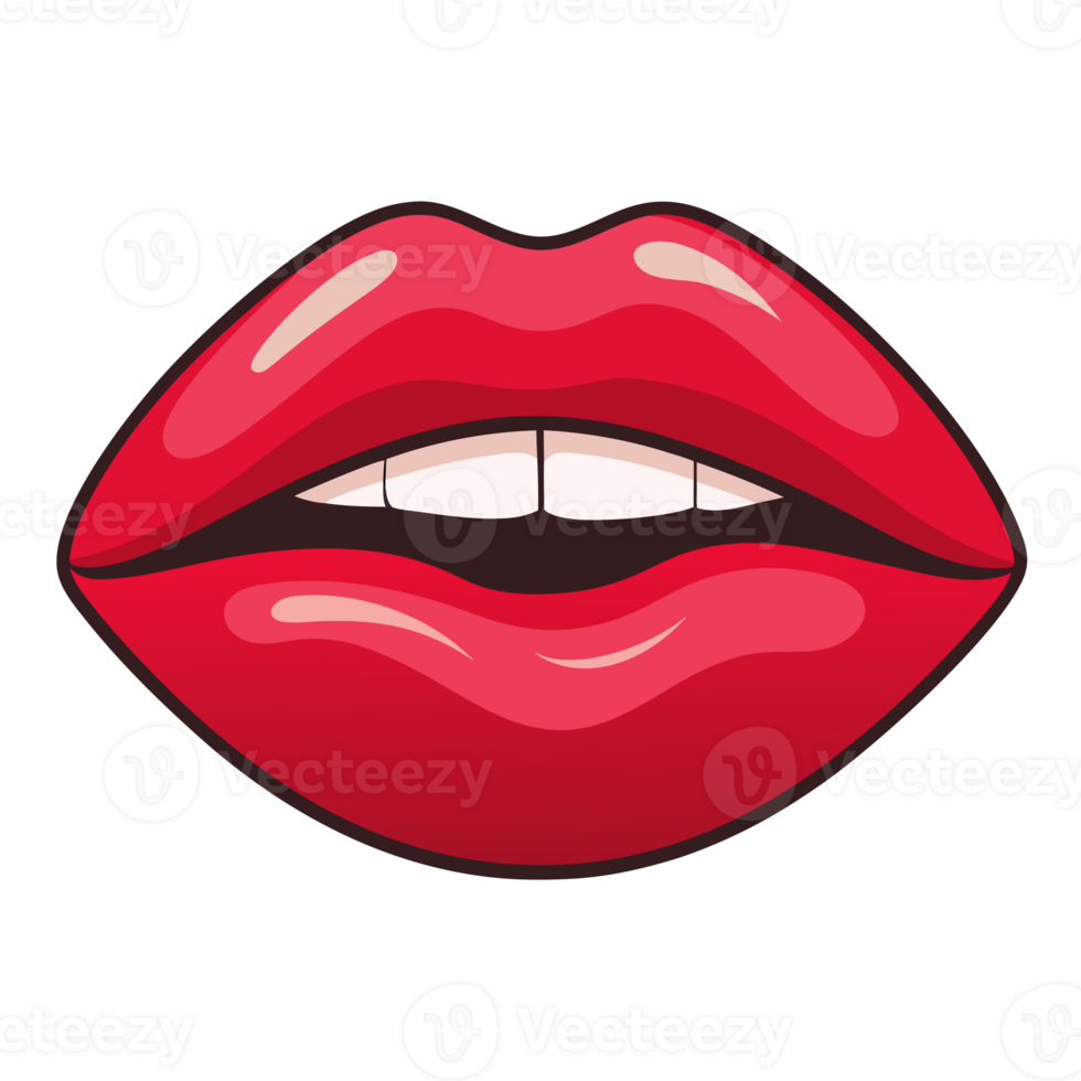 A bold red lip design is set against a neutral background, with smooth, glossy highlights adding dimension. cutouts png