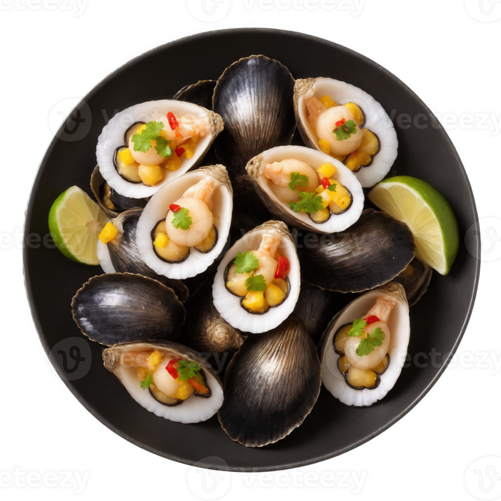 Ceviche de Conchas Negras - A variation of ceviche made with black clams, marinated in citrus juices, onions, and chili png