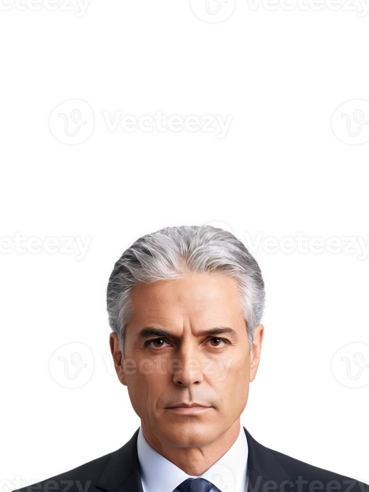 Middle-aged man with salt-and-pepper hair and sharp brown eyes, a serious, intense look. He is dressed in a dark suit png