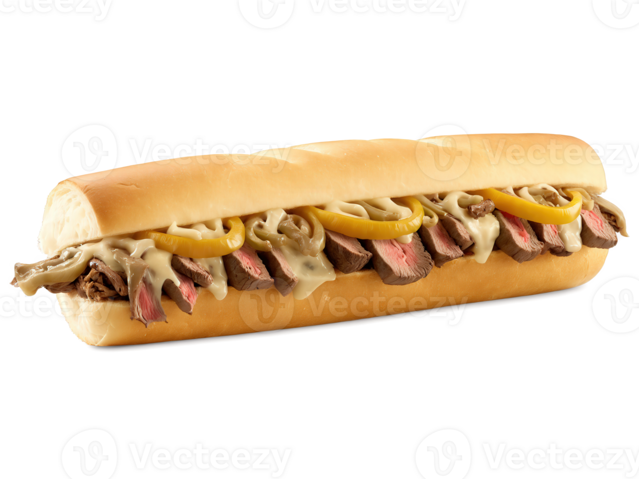 Philly Cheesesteak Sandwich A soft hoagie roll overflowing with thinly sliced, juicy steak that's lightly browned and seasoned. Melted provolone png