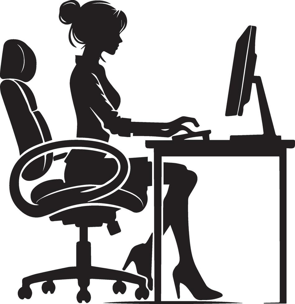 person sitting on an ergonomic office chair at a desk vector