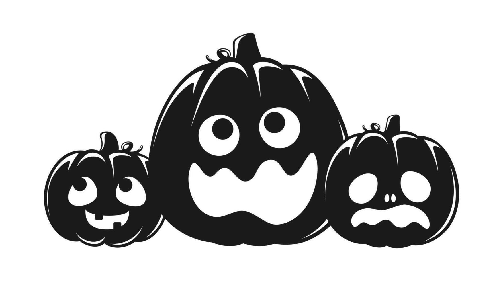 Jack O Lanterns Silhouette, Cute Fun Halloween Pumpkins, Creepy Spooky Scary Decorations vector
