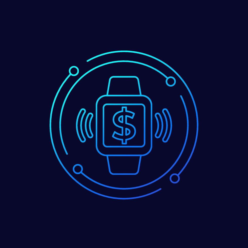 payment with smart watch icon, linear design vector