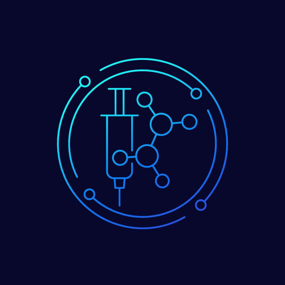 molecule and syringe icon, linear design vector
