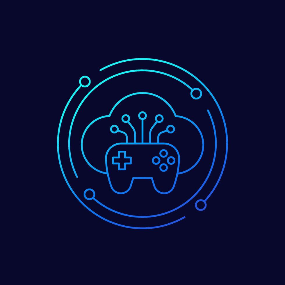 game server icon with gamepad, cloud gaming, linear design vector