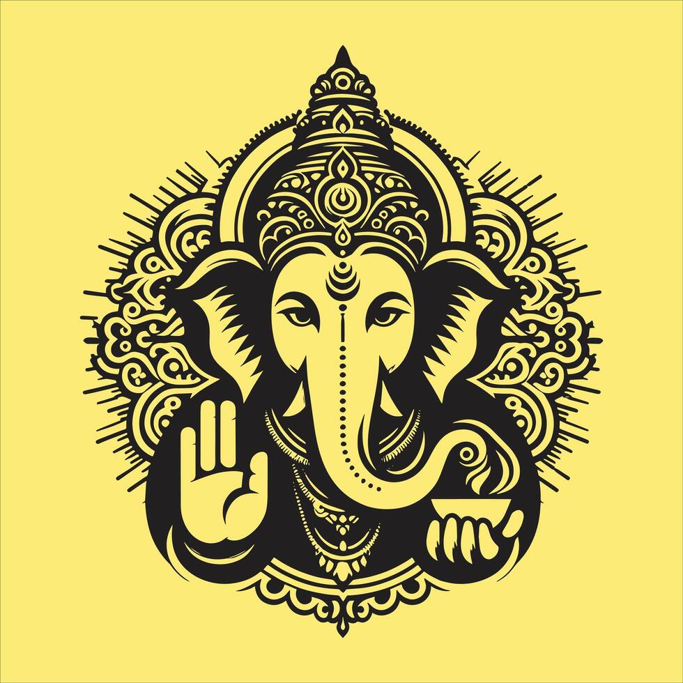 Ganesh Chaturthi Celebration Lord Ganesh Black and White Hindu God Silhouette Illustration vector