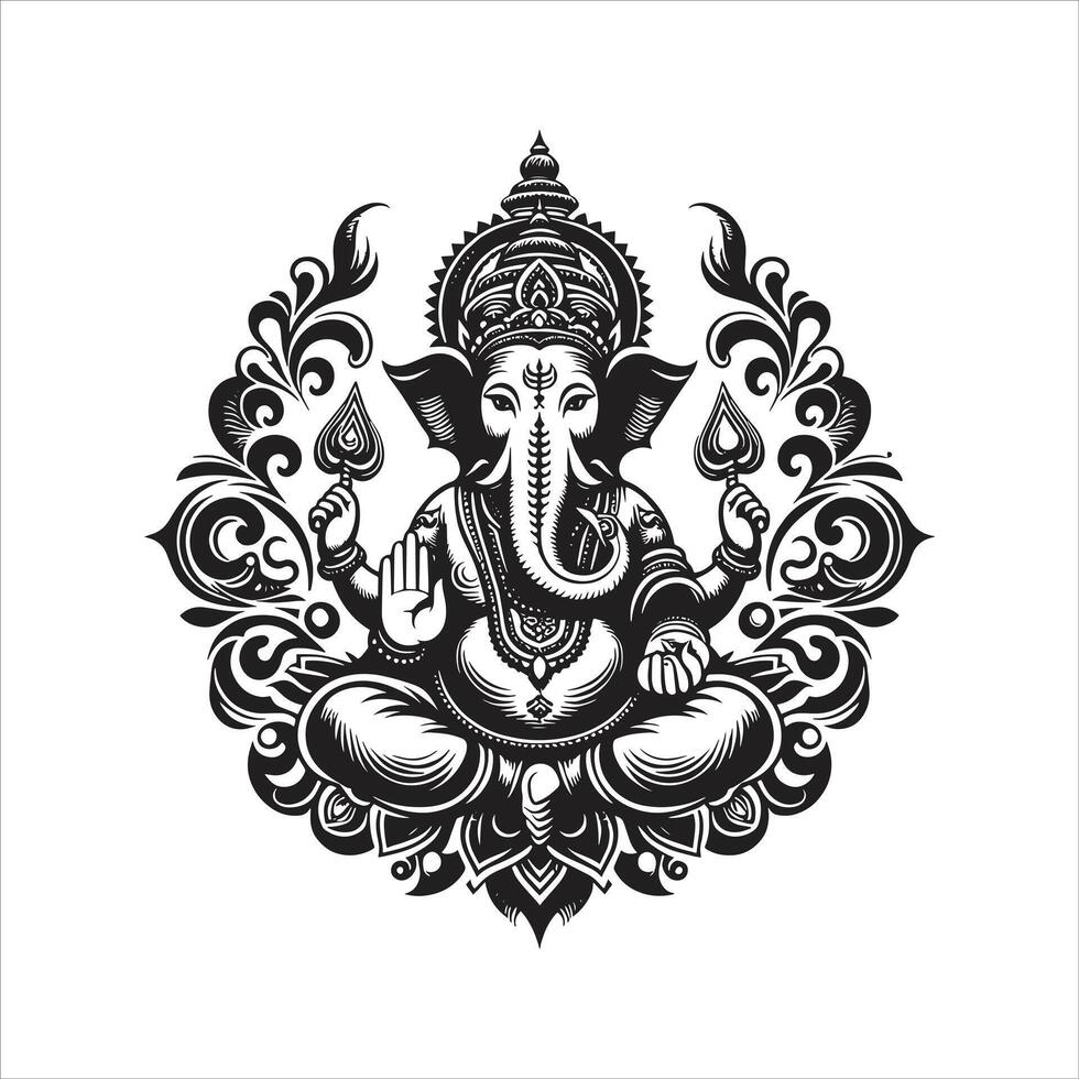 Lord Ganesh Hindu God Ganesh Chaturthi Black and White Silhouette Art for Vinayaka Chavithi vector