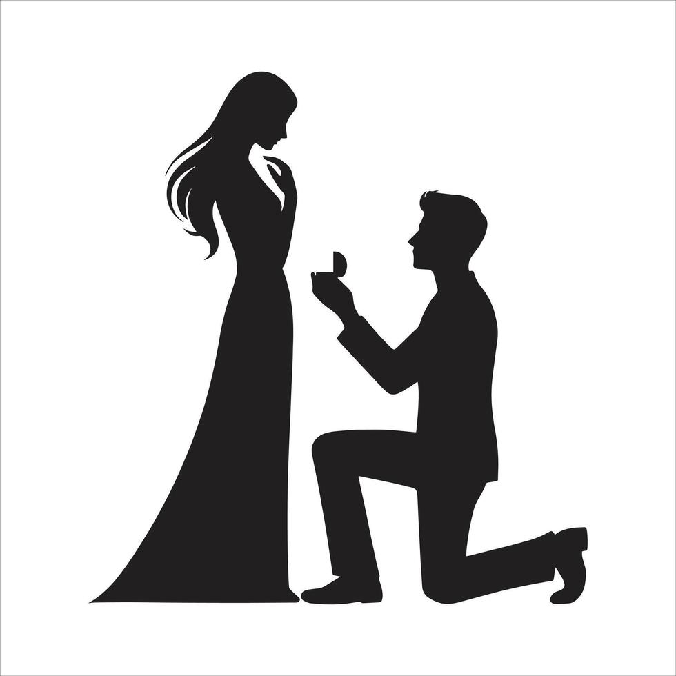 Romantic Couple Proposal Poses for Weddings and Valentine Week with Hugging Silhouettes vector