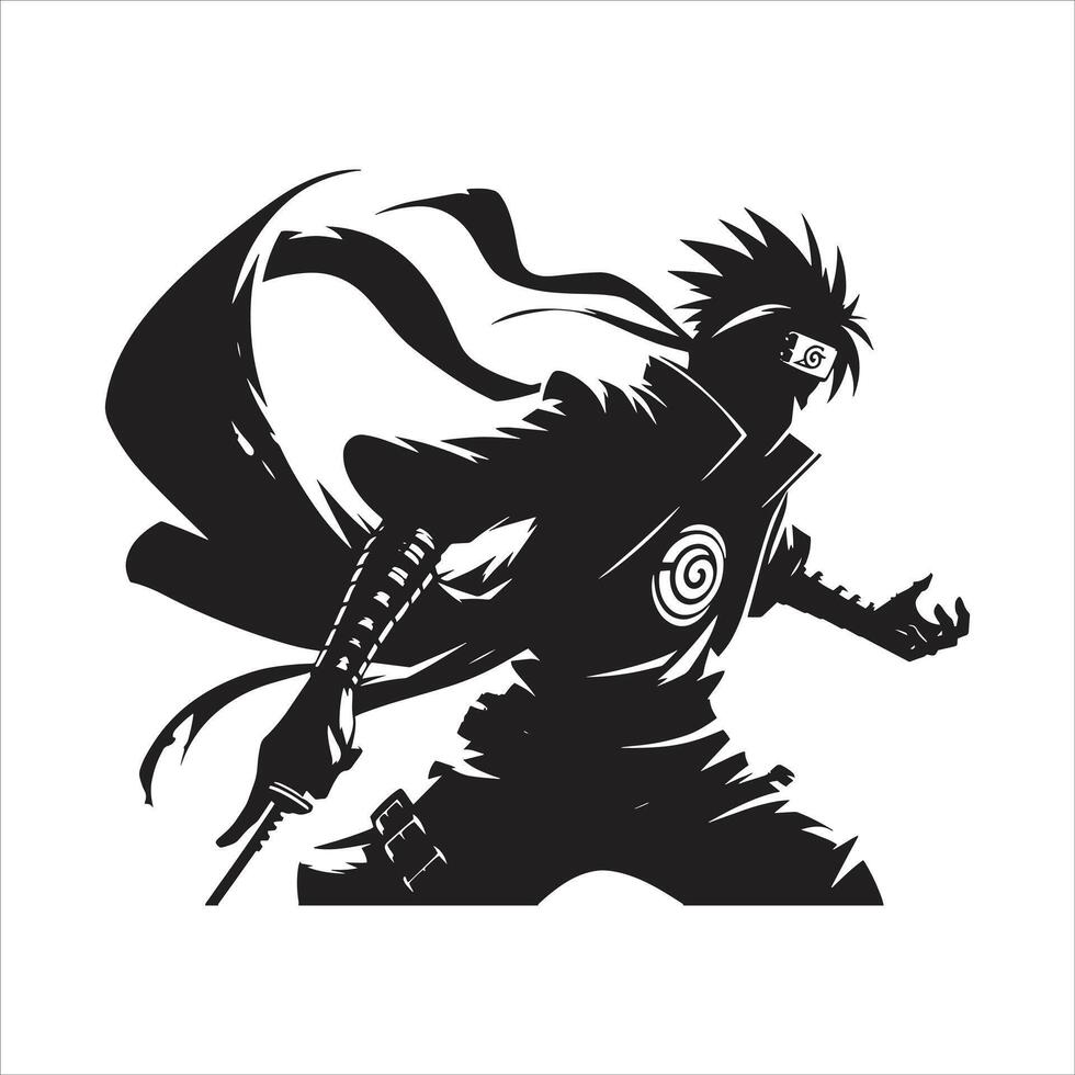Naruto Uzumaki Ninja Warrior with Sword Mask and Kakashi Hatake Anime Silhouette Drawing vector