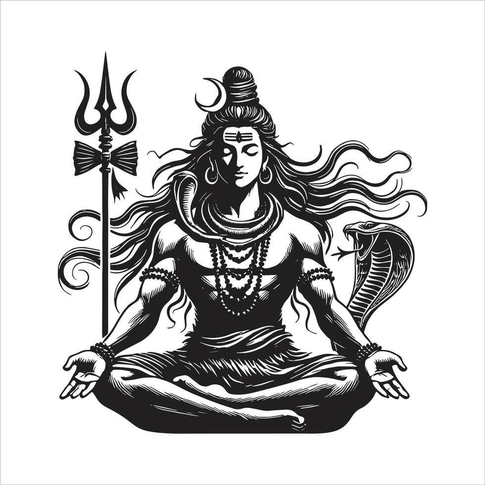 Mahakal Illustration Lord Shiva Art Mahashivratri Special Har Har Mahadev Free Hindu God Silhouette Tattoo vector