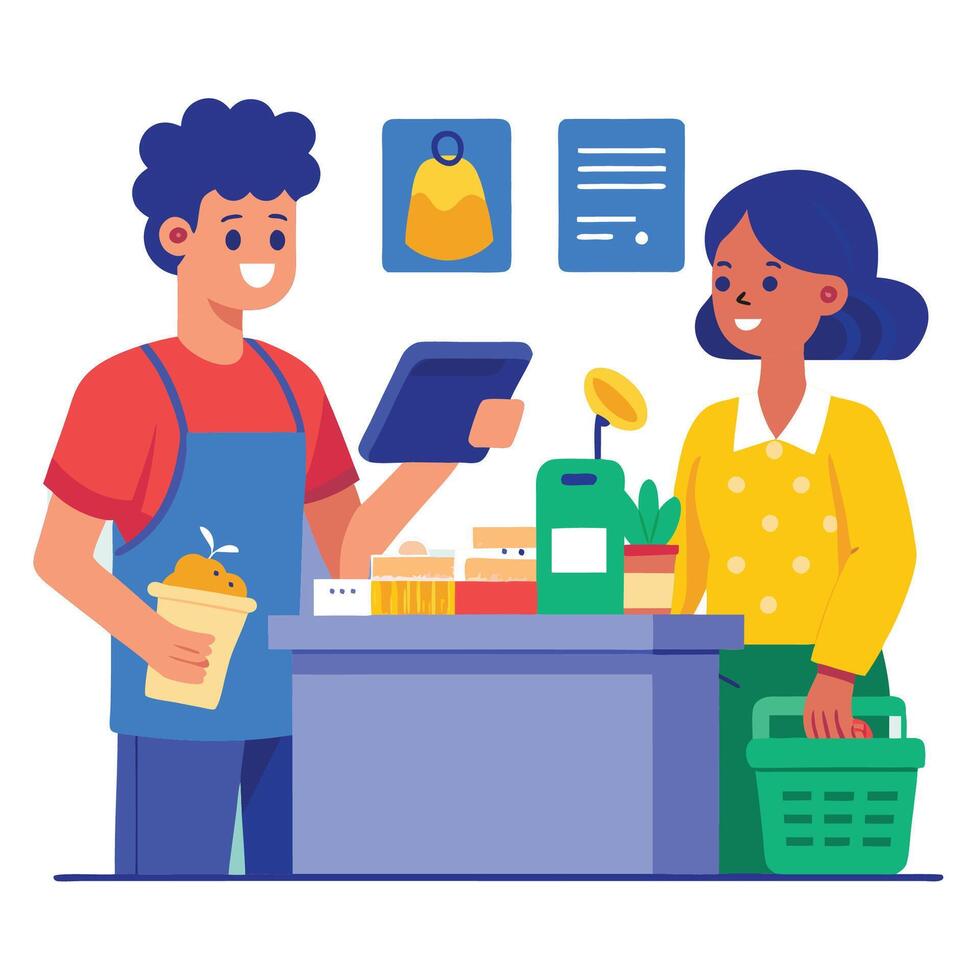 At the Checkout Desk vector