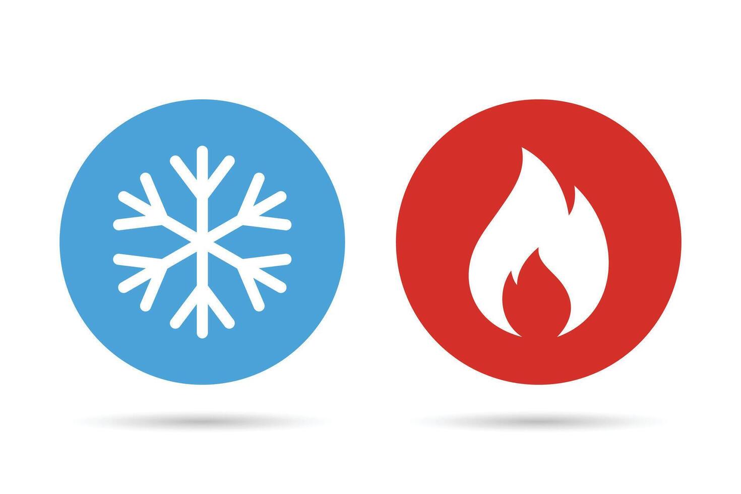 Hot and cold icons. Fire and ice sign. Snowflake and fire flame icon. Heating and cooling button. vector