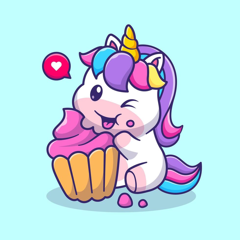 Cute Unicorn Eating Cupcake Cartoon vector