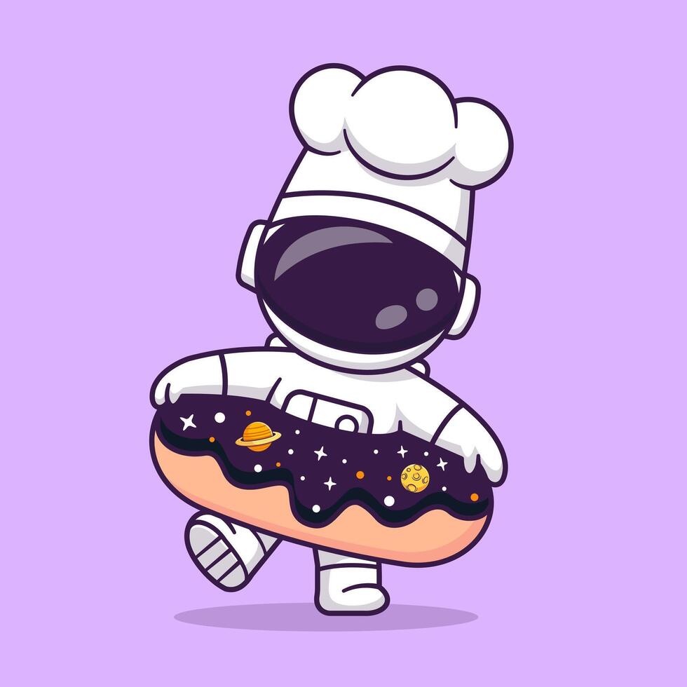 Cute Astronaut Chef With Space Donut Cartoon vector