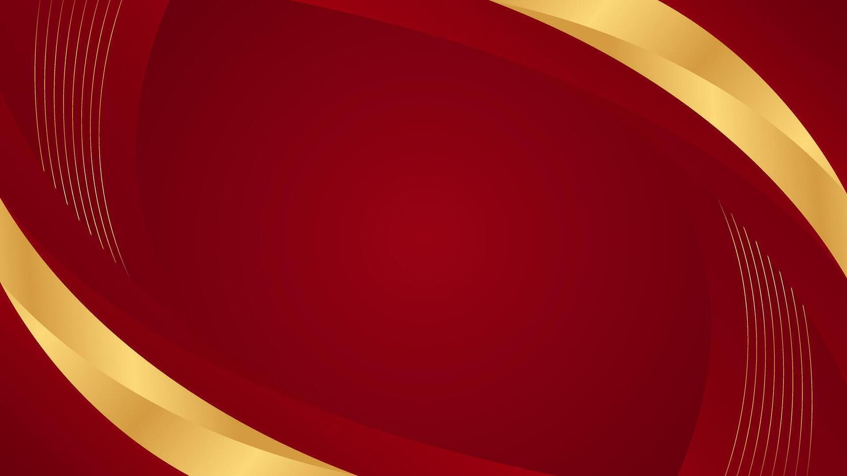 Abstract red luxury curved background with gold lines. Elegant modern wallpapers vector