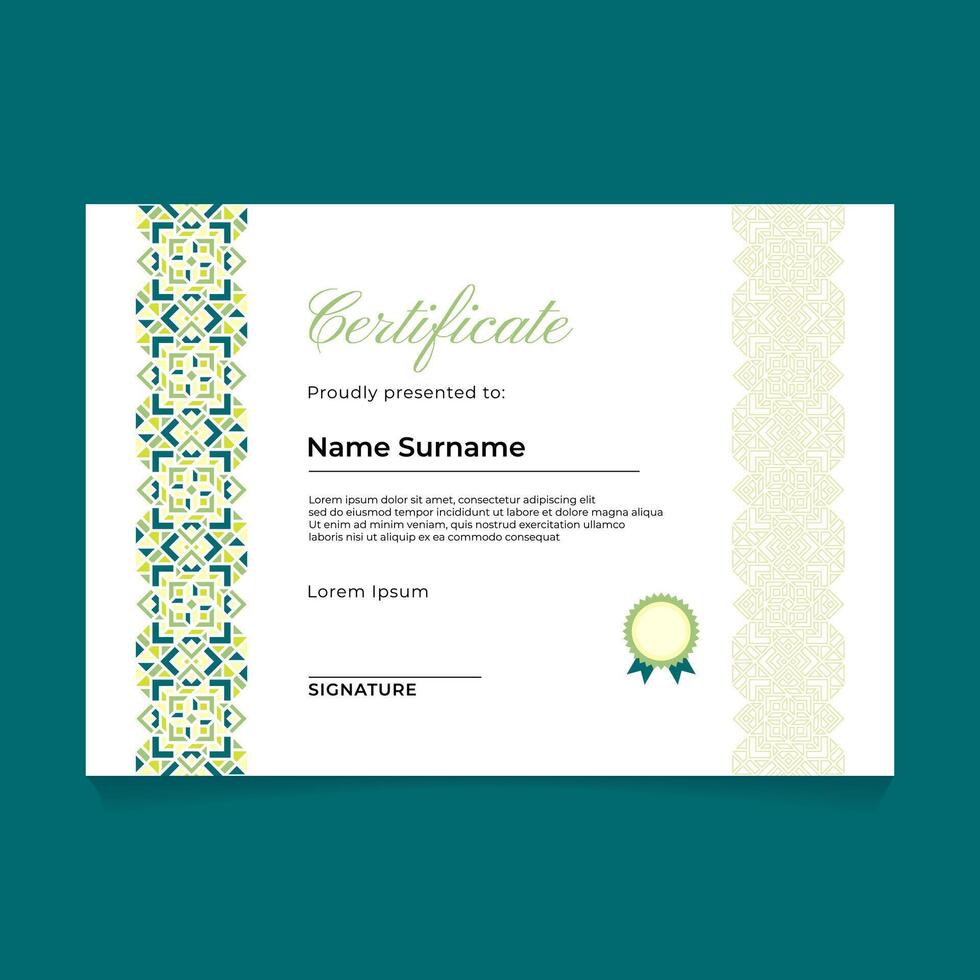 Certificate Template Design with Oriental Green Pastel Vertical Ornament vector