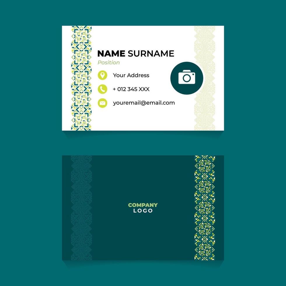 Name Card Design with Oriental Green Pastel Vertical Ornament vector