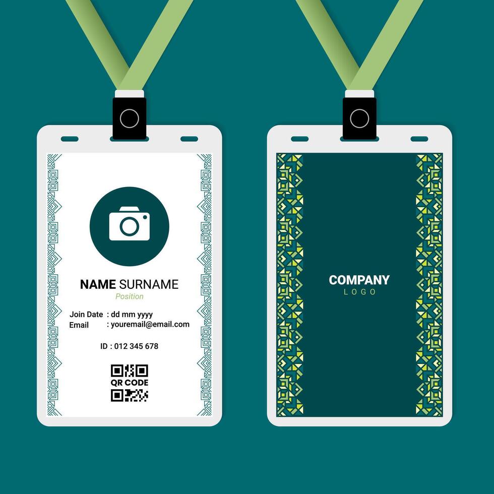 ID Card Design with Oriental Green Pastel Ornament on The Side vector