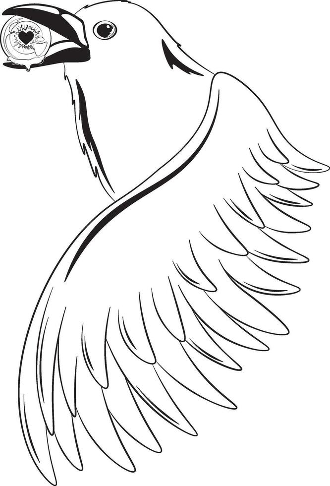 Eye apple in raven's beak abstract illustration vector
