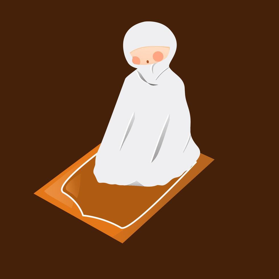 Sit prayer movement in salat with brown sajadah vector