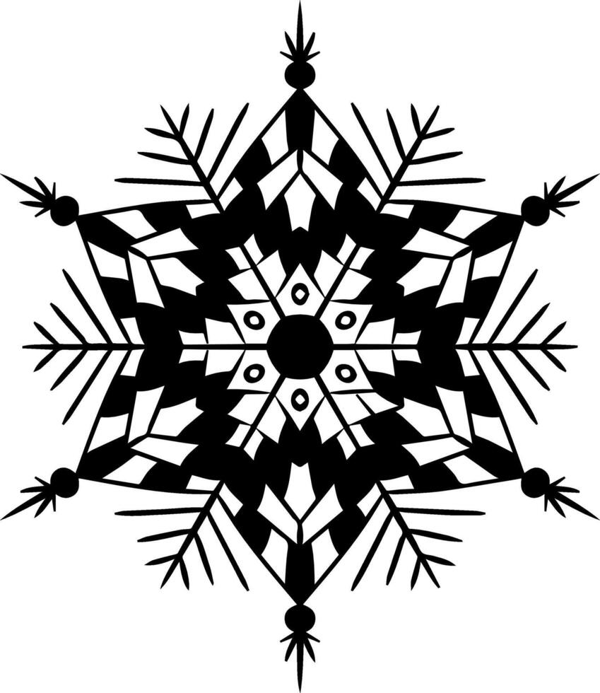 Snowflake Mandala isolated design element, geometric line graphic illustration. Zen doodle art, monochrome sketch for coloring book page, textile fabric print. Black and white illustration vector