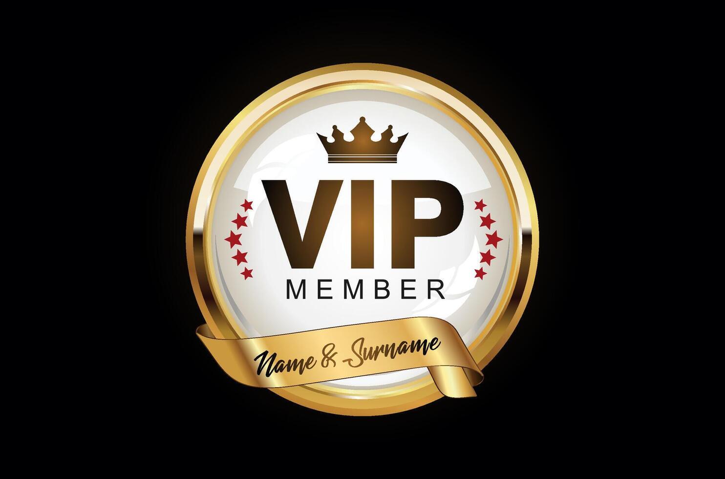 VIP membership golden label or badge stock illustration isolated on black background vector