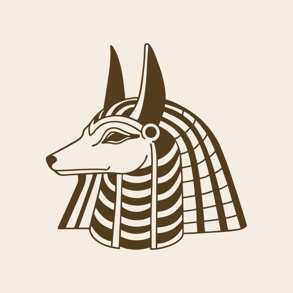 Ancient Egyptian god Anubis. Deity with a dog's head. Monochrome illustration. vector
