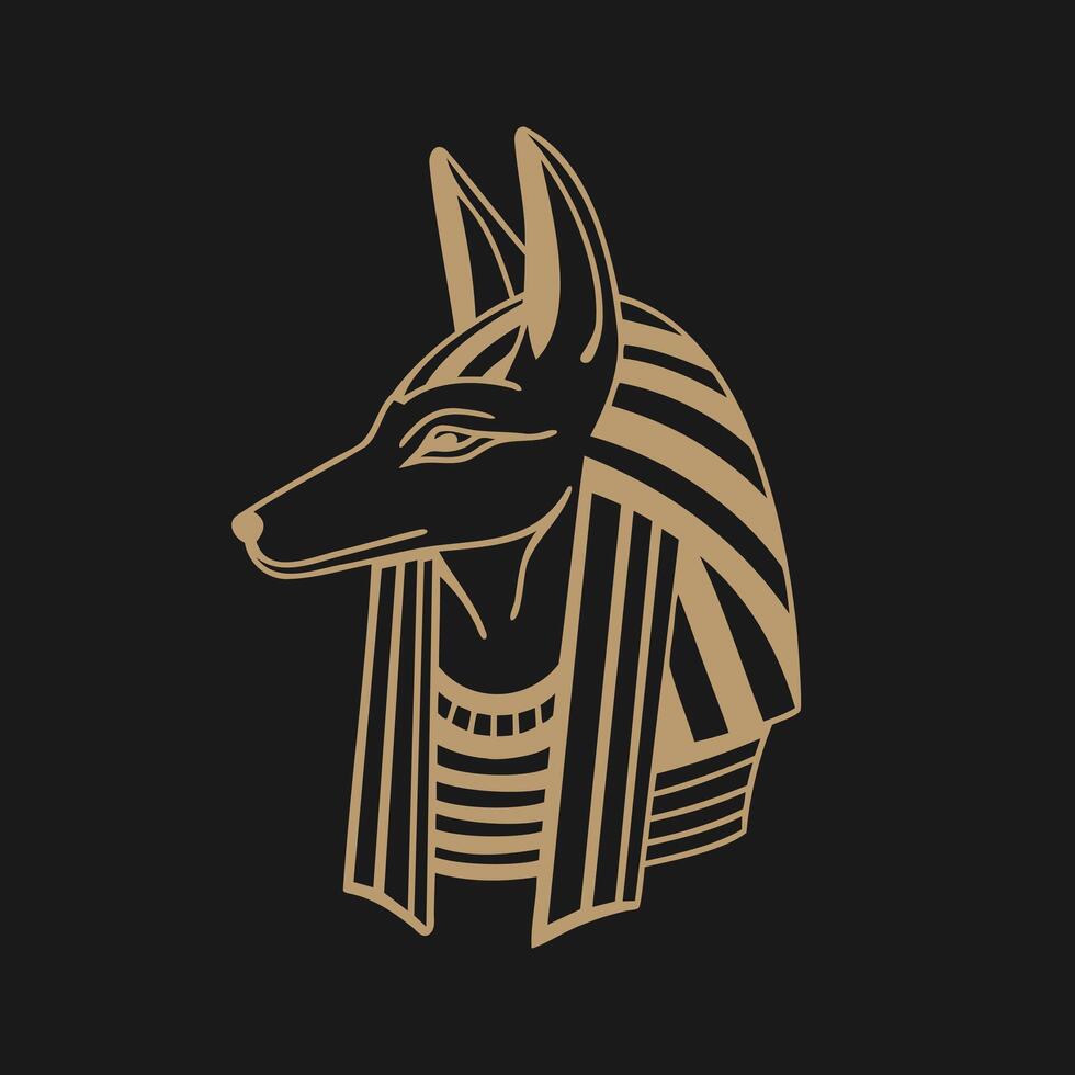 Ancient Egyptian God Anubis. Deity with a dog head. God of death. Monochrome illustration vector