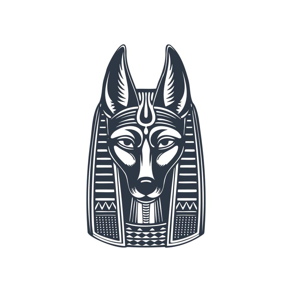 Ancient Egyptian god Anubis. Deity with a dog's head. God of death. Monochrome illustration. vector