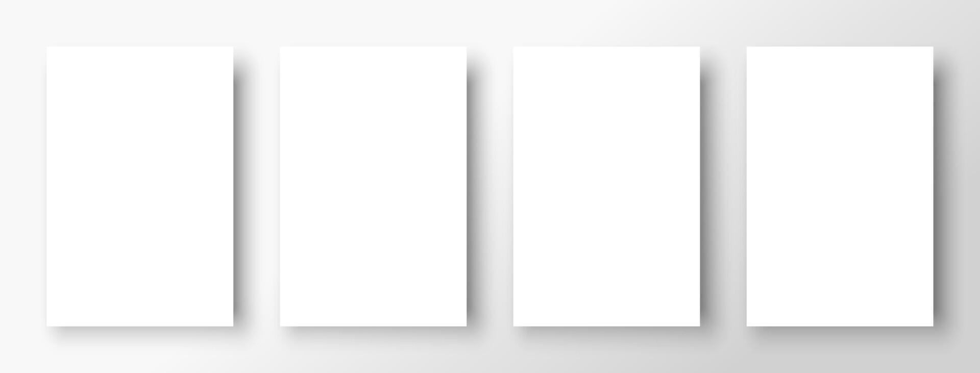 Minimalist design with four white cards on a light gray background, aligned vertically with subtle shadows for a 3D effect. Ideal for mockups, presentations, branding, or web design. vector