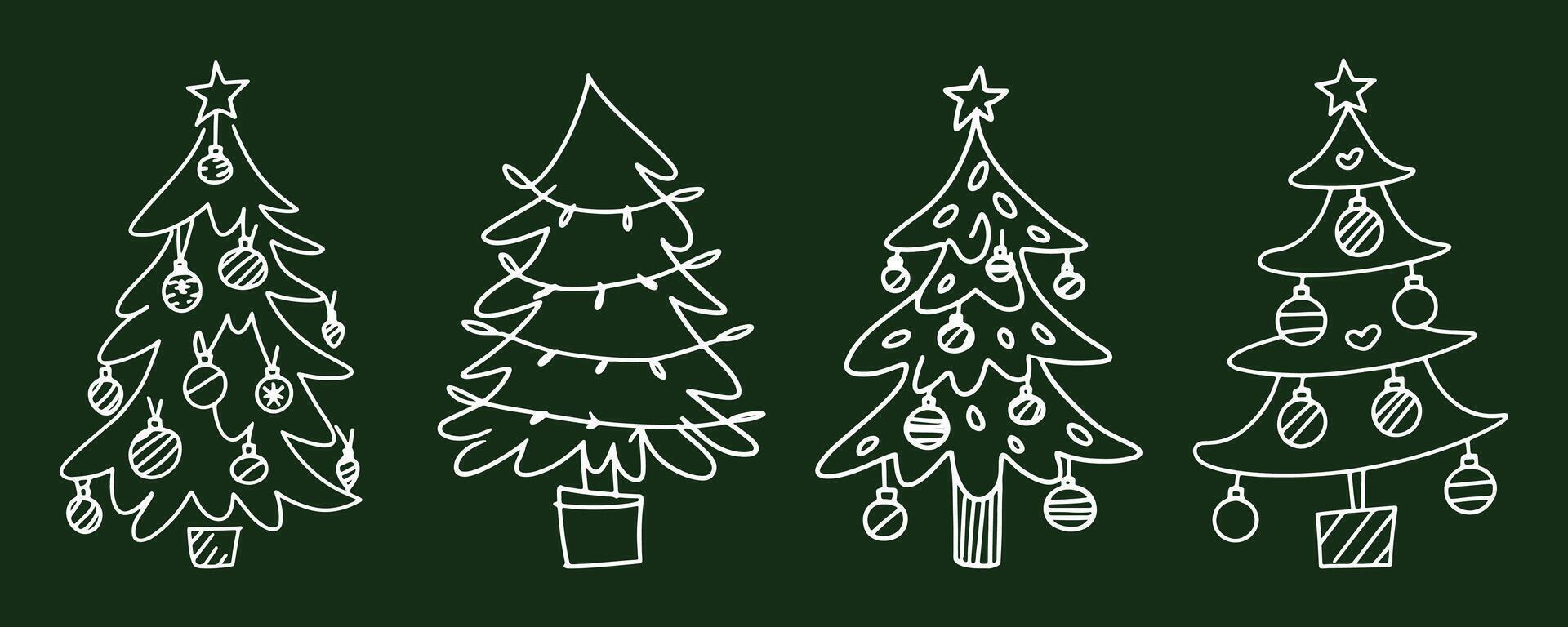 A Set of Doodle-Style Christmas Trees vector